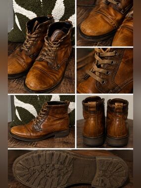 Bull Boxer Men’s Cognac Leather Cap Toe Lace Up Ankle Boots EU 43 US 10